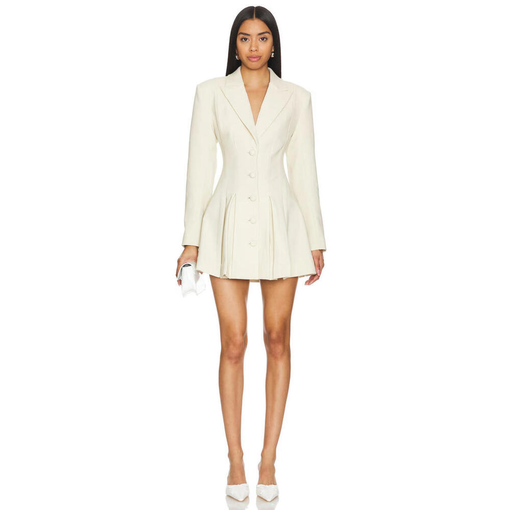 Camila Coelho Cream Pleated Blazer Dress